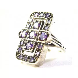 Stříbrný prsten s ametysty