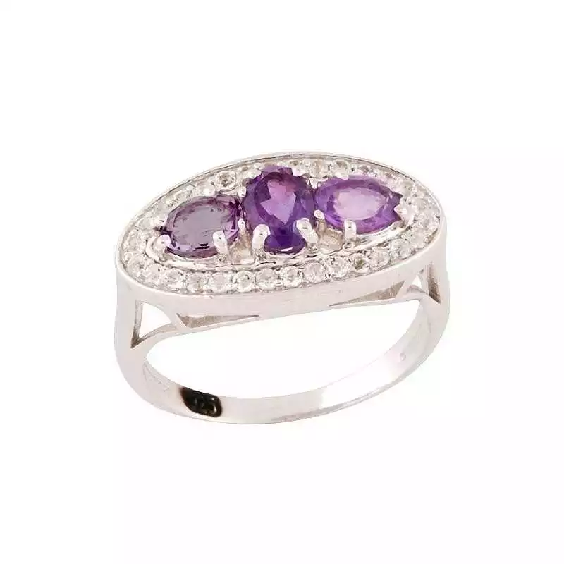 Stříbrný prsten s ametysty a topazy