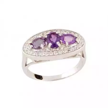 Stříbrný prsten s ametysty a topazy