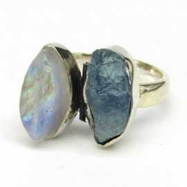 Stříbrný prsten s akvamarínem a měsíčním kamenem