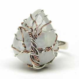 Stříbrný prsten strom života s měsíčním kamenem