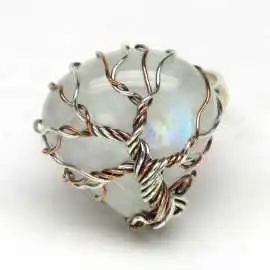 Stříbrný prsten strom života s měsíčním kamenem