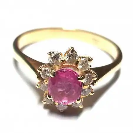 14 kt zlatý prsten s rubínem a brilianty 0.20 kt
