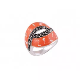 Stříbrný prsten s markazity zdobený smaltem