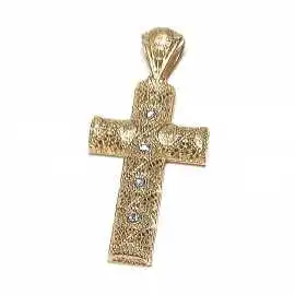 14 kt luxusní zlatý přívěsek kříž s brilianty 0.12 kt