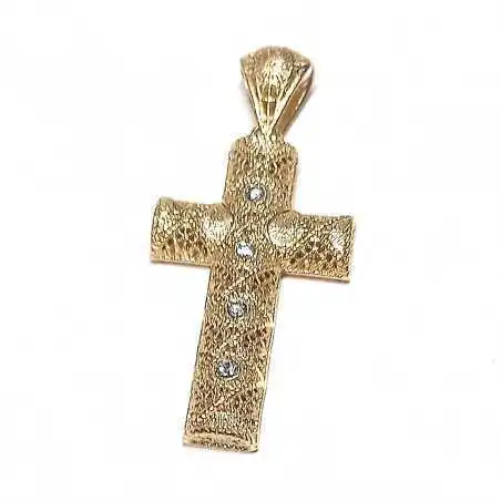 14 kt luxusní zlatý přívěsek kříž s brilianty 0.12 kt