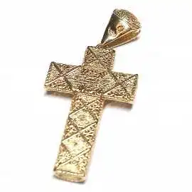 14 kt luxusní zlatý přívěsek kříž s brilianty 0.12 kt