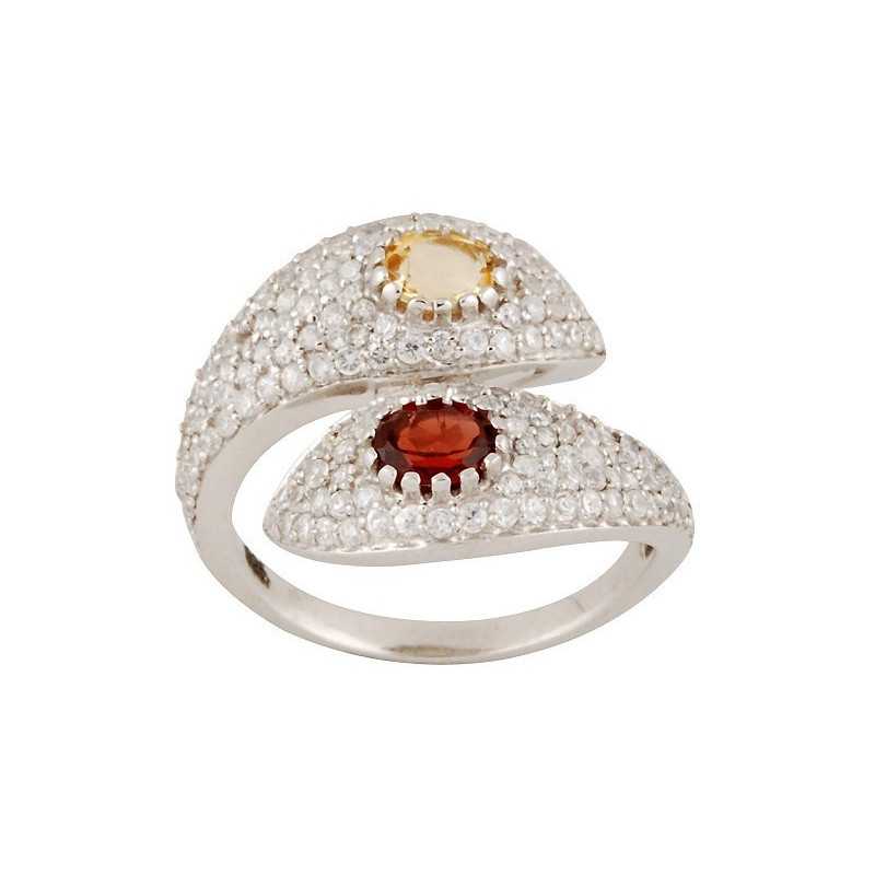 Stříbrný prsten s citrínem a granátem