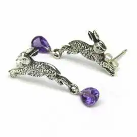 Stříbrné naušnice zajíc s ametysty