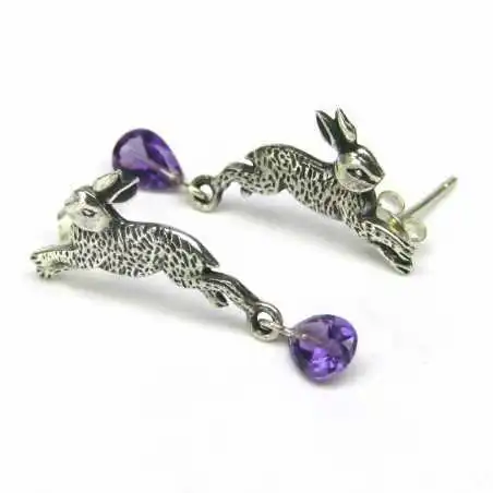 Stříbrné naušnice zajíc s ametysty