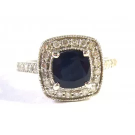 14 kt zlatý prsten se safírem 0.9 kt a brilianty 0.36 kt+ znalecký posudek+odhad