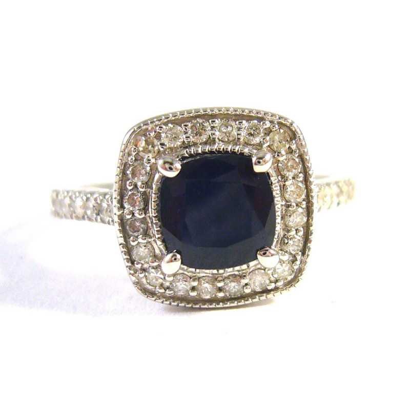 14 kt zlatý prsten se safírem 0.9 kt a brilianty 0.36 kt+ znalecký posudek+odhad