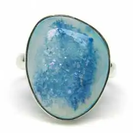 Stříbrný prsten s modrým aura křišťálem