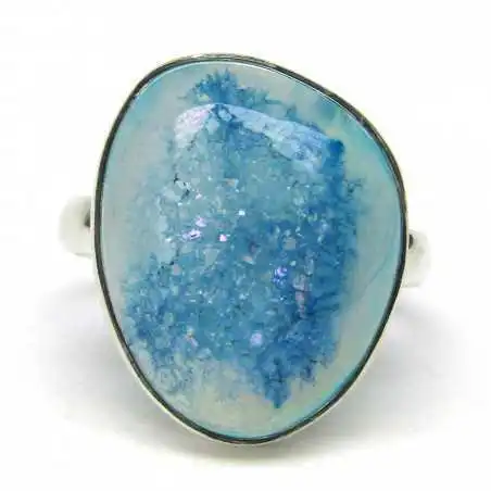 Stříbrný prsten s modrým aura křišťálem