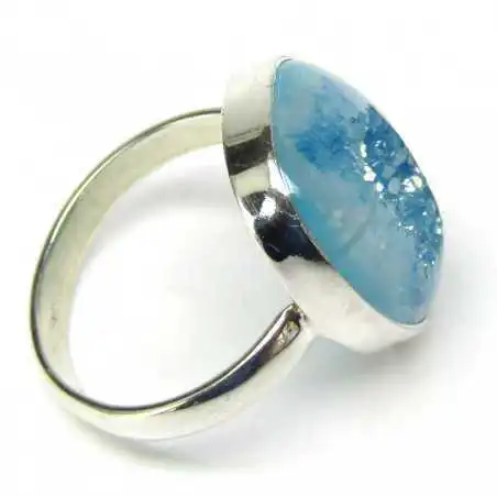 Stříbrný prsten s modrým aura křišťálem