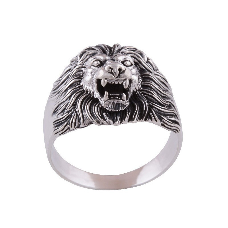 Stříbrný prsten lev