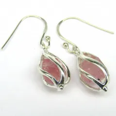 Stříbrné naušnice s růženínem v kleci