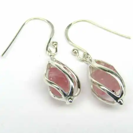 Stříbrné naušnice s růženínem v kleci