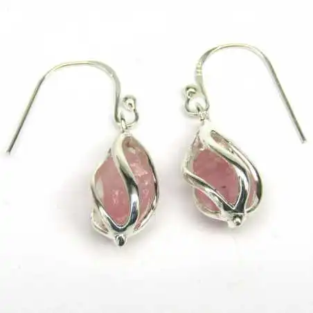 Stříbrné naušnice s růženínem v kleci