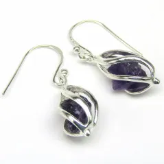 Stříbrné naušnice s ametysty v kleci