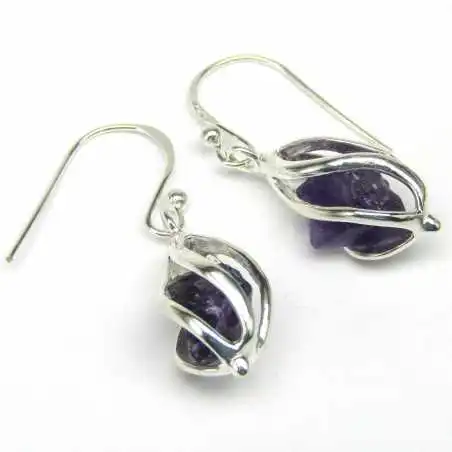 Stříbrné naušnice s ametysty v kleci