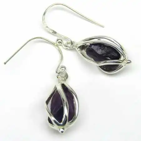 Stříbrné naušnice s ametysty v kleci