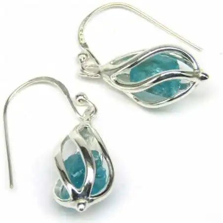 Stříbrné naušnice s apatitem v kleci