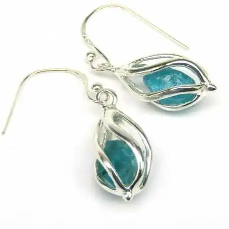 Stříbrné naušnice s apatitem v kleci