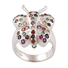 Stříbrný prsten s drahokamy