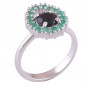 Stříbrný prsten se safírem a smaragdy