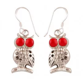 Stříbrné naušnice sovy s mořskými korály