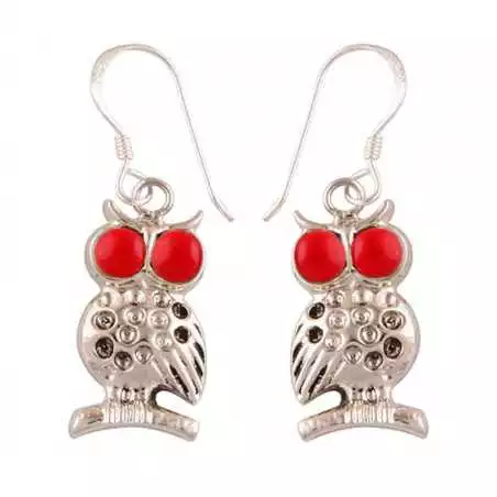 Stříbrné naušnice sovy s mořskými korály