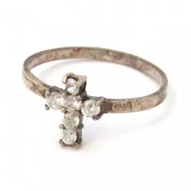 Stříbrný prsten kříž se zirkony