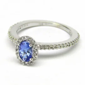 14 kt zlatý prsten s tanzanitem a brilianty