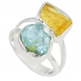 Stříbrný prsten s akvamarínem a citrínem