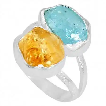 Stříbrný prsten s akvamarínem a citrínem
