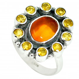 Stříbrný prsten s opálem a citríny