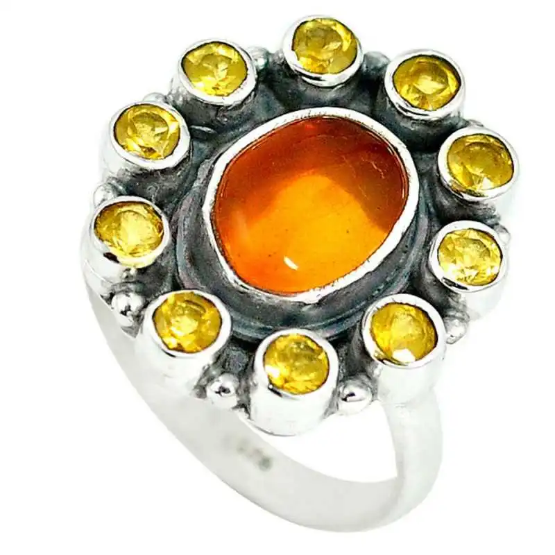 Stříbrný prsten s opálem a citríny