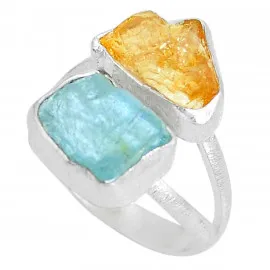 Stříbrný prsten s akvamarínem a citrínem