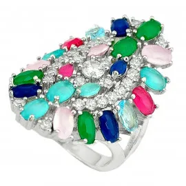 Stříbrný prsten s drahokamy