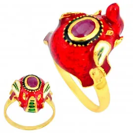Stříbrný prsten slon s rubínem