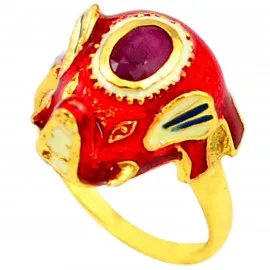 Stříbrný prsten slon s rubínem