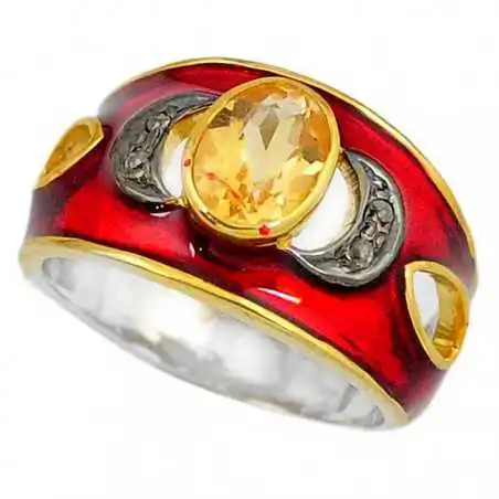 Stříbrný prsten s citrínem a diamanty 0.10 kt