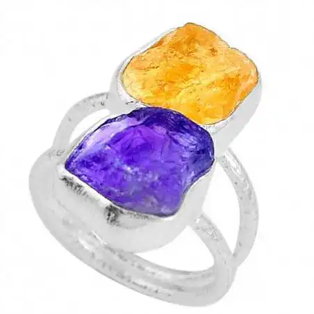 Stříbrný prsten s citrínem a ametystem