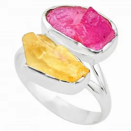 Stříbrný prsten s citrínem a rubínem