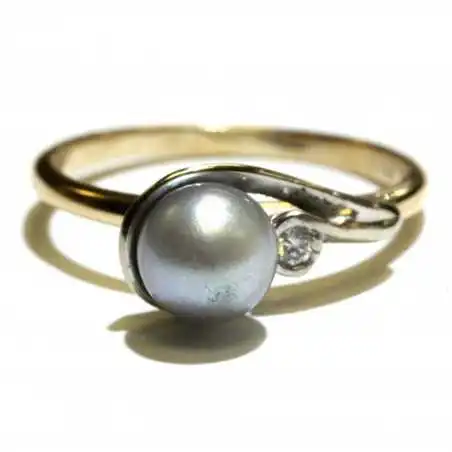 14 kt zlatý prsten s perlou a brilianty