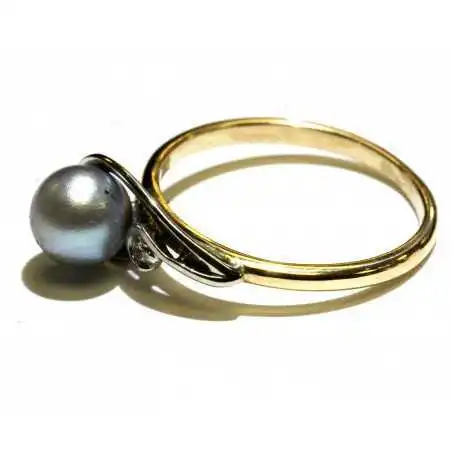 14 kt zlatý prsten s perlou a brilianty