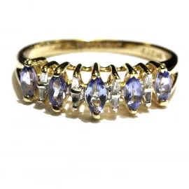 14 kt zlatý prsten s iolitem a brilianty