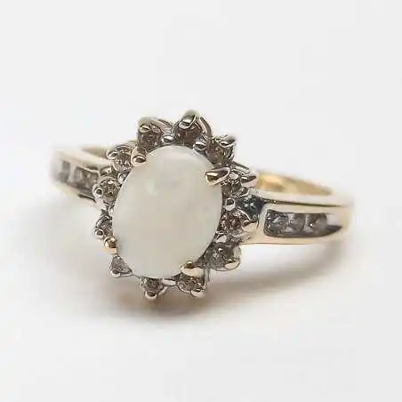 14 kt zlatý prsten s opálem a brilianty 0.20 kt