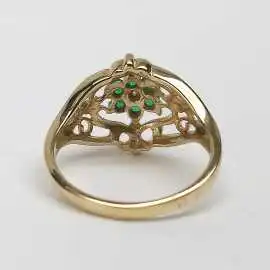 14 kt zlatý prsten se smaragdy a brilianty